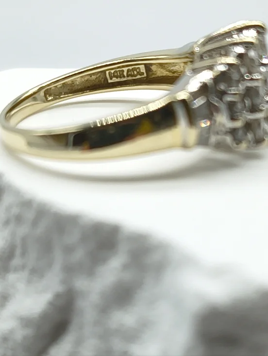 Vintage 14k Yellow Gold Triple Row Diamond Pyramid Cocktail Ring - Picture 7 of 12